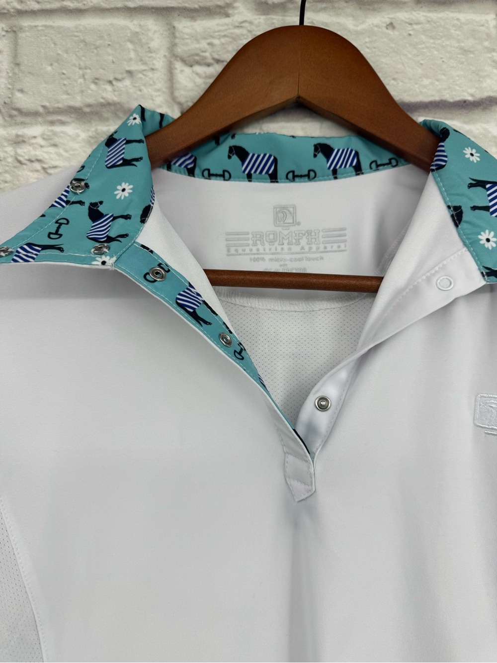 ROMFH Equestrian Chill Factor Long Sleeve Show Shirt XL White Horse Print Collar - Picture 5 of 16
